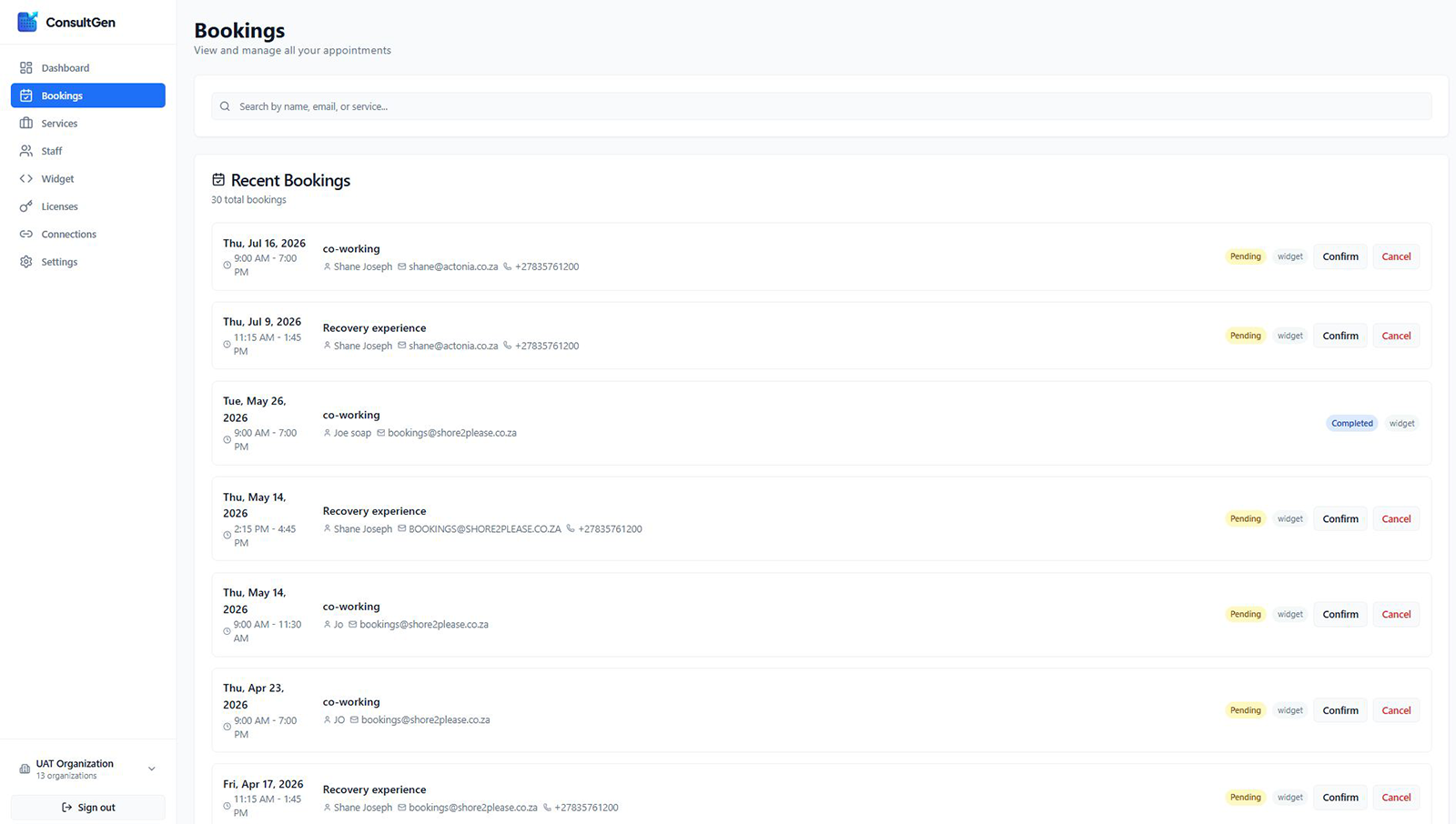 ConsultGen bookings overview
